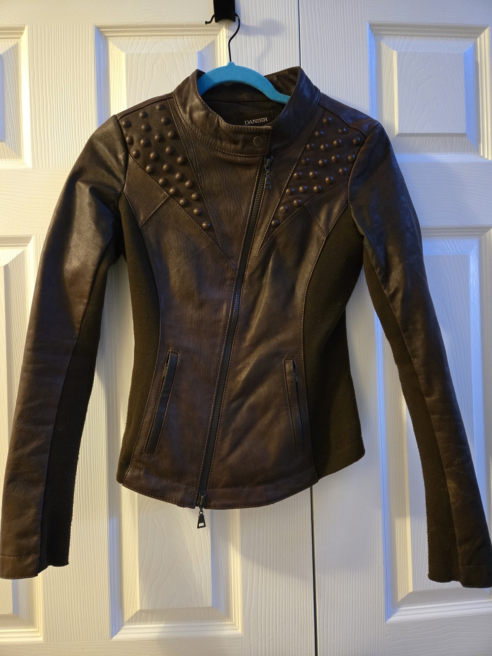 Danier Brown Studded Leather Moto Jacket